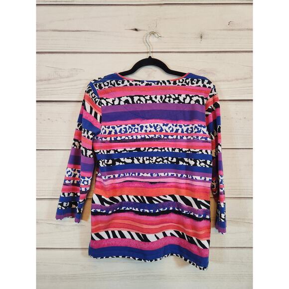 Ruby Rd. Favorites Women's Multicolor Animal Print 3/4 Sleeve Blouse Size Medium - Picture 2 of 5